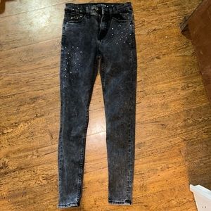 Stradivarius Regular High Waist Black Paint Splatter Jeans